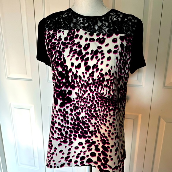 Diane Von Furstenburg Leopard Print Silk Lace Top Size 6 - Picture 3 of 7